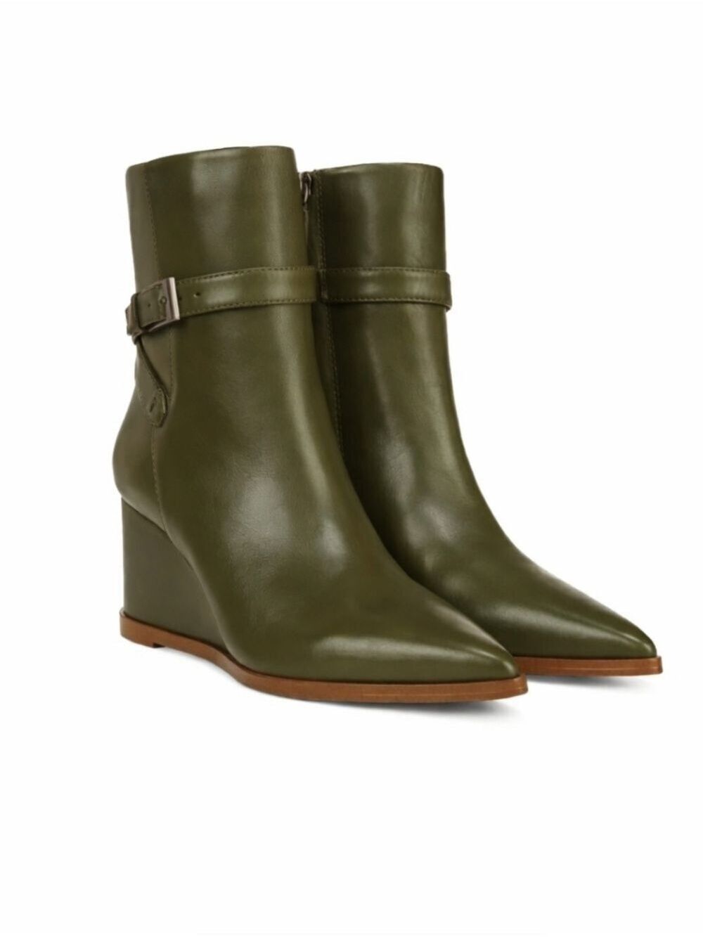 Franco Sarto Emina Green Pointed Toe Leather Wedge Bootie, Size 7M